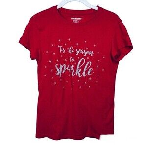 Chemistry red top short sleeve /tis the season to sparkle/ tee size Kids (L)